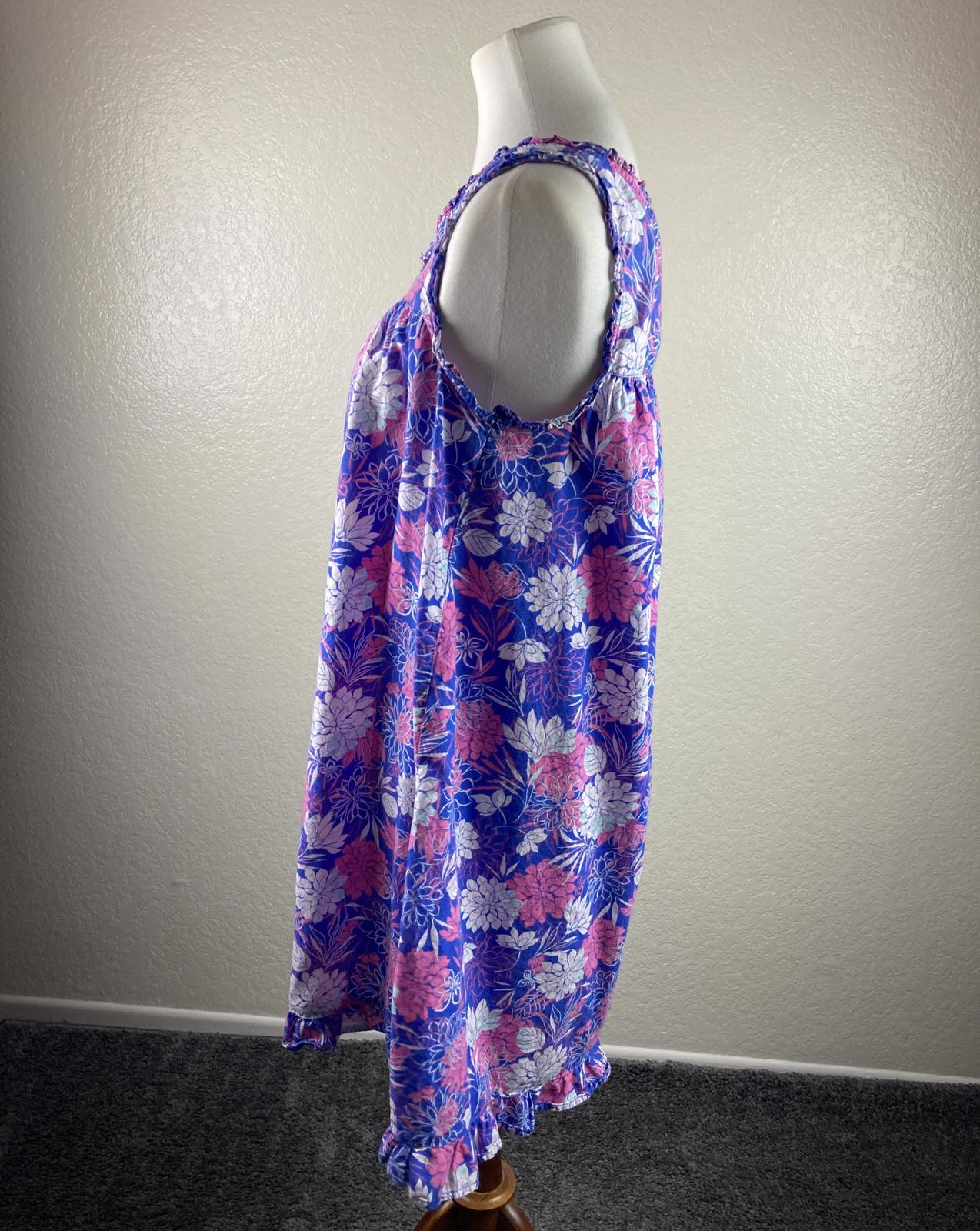 Adonna Women'sFloral Nightgown Sleeveless 100% Cotton Ruffle Hem Sizes M