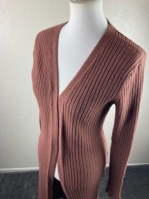 7 For All Mankind Womens Ribbed Knit Duster Cardigan Brown Open Front Size S