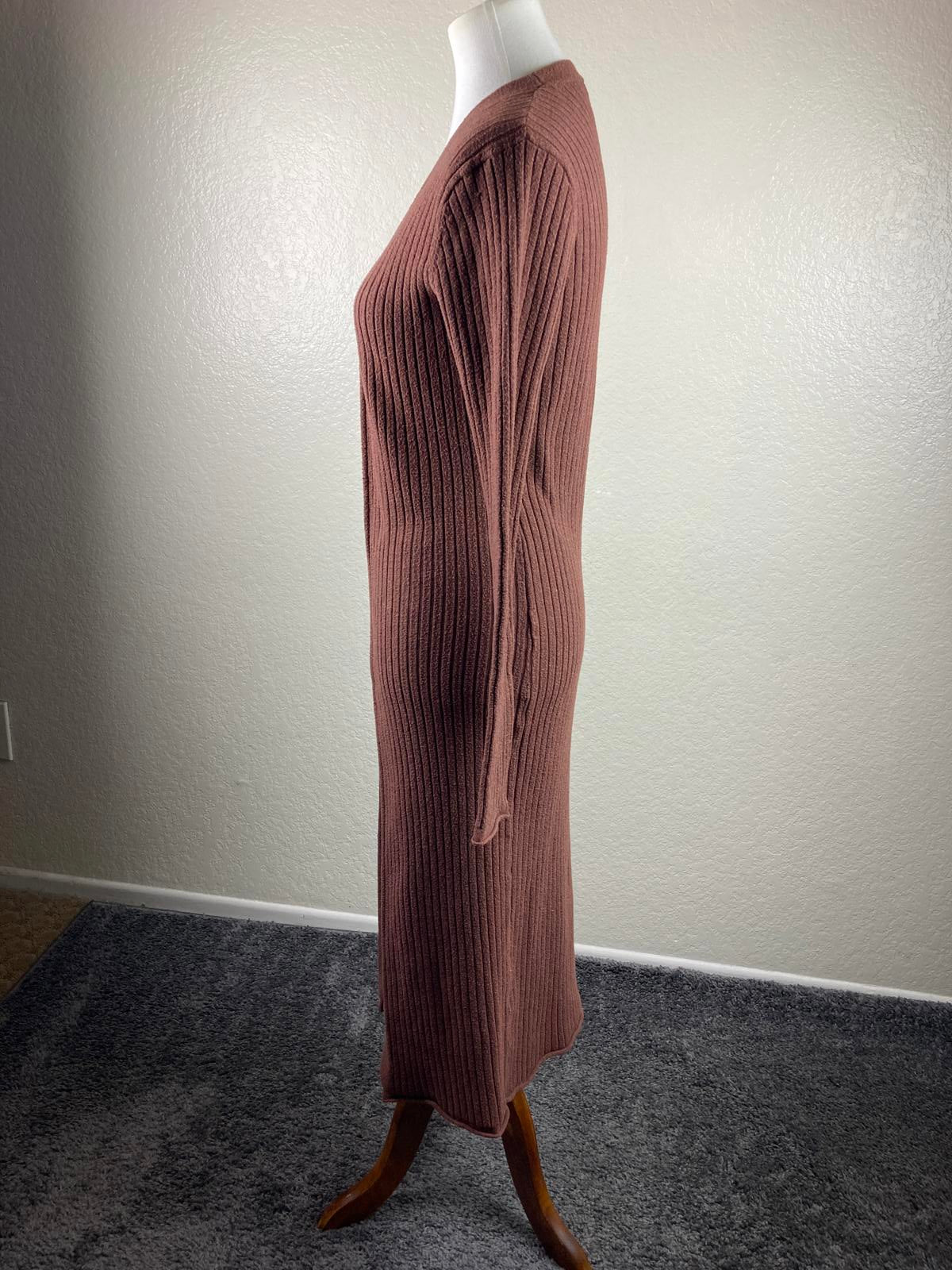 7 For All Mankind Womens Ribbed Knit Duster Cardigan Brown Open Front Size S