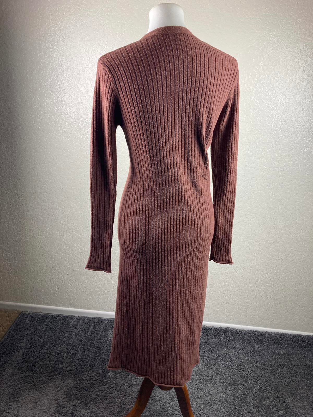 7 For All Mankind Womens Ribbed Knit Duster Cardigan Brown Open Front Size S