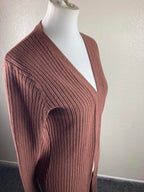 7 For All Mankind Womens Ribbed Knit Duster Cardigan Brown Open Front Size S