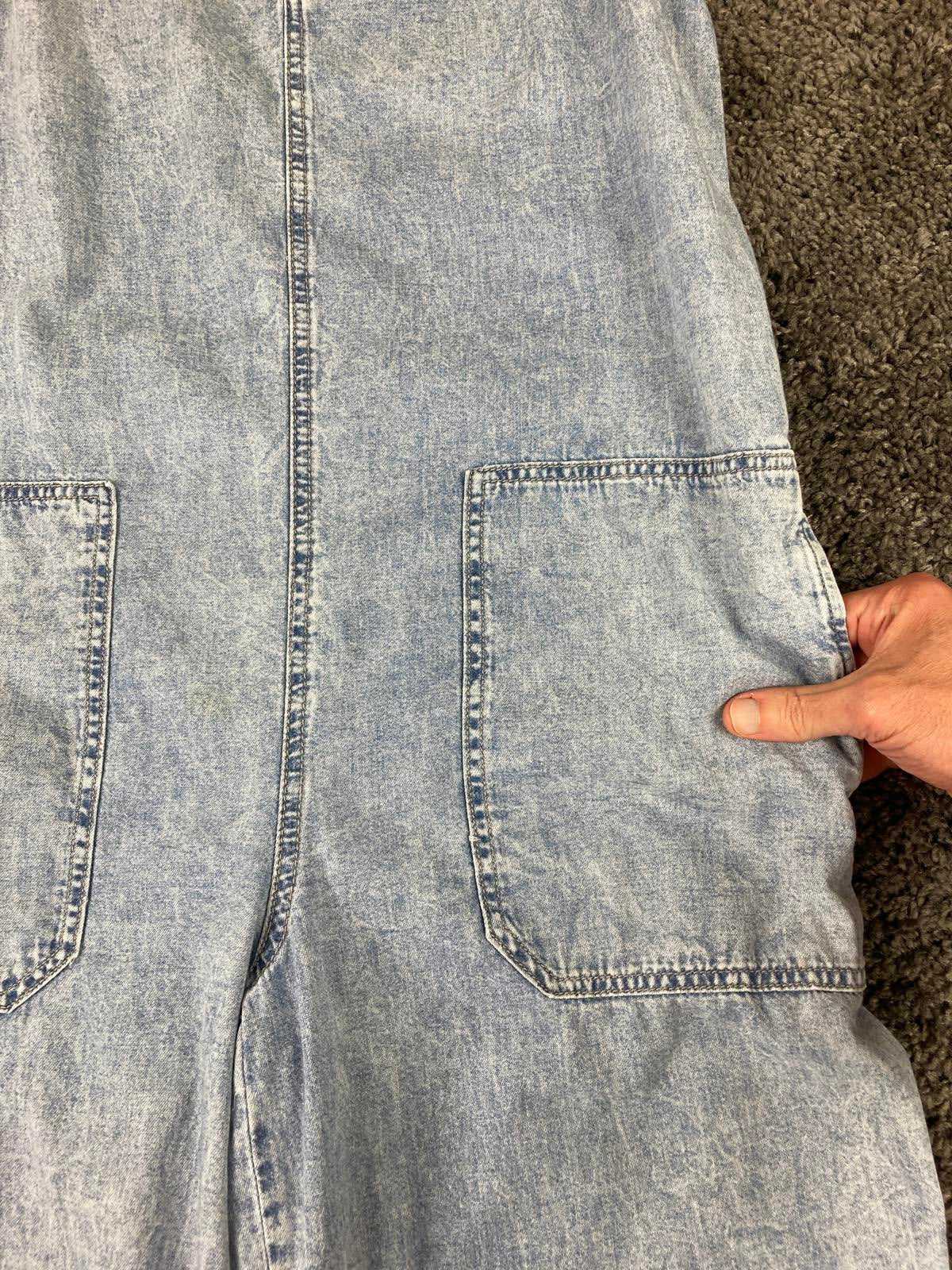 Mango MNG Denim Light Wash Wide Leg Jumpsuit Womens Sleeveless Pockets Size M