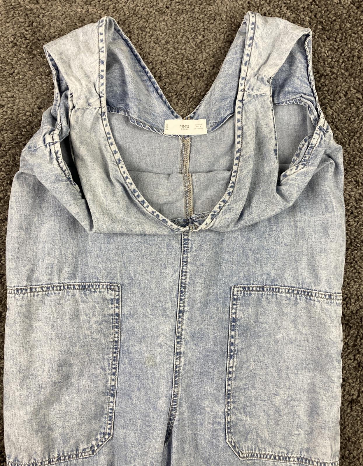Mango MNG Denim Light Wash Wide Leg Jumpsuit Womens Sleeveless Pockets Size M