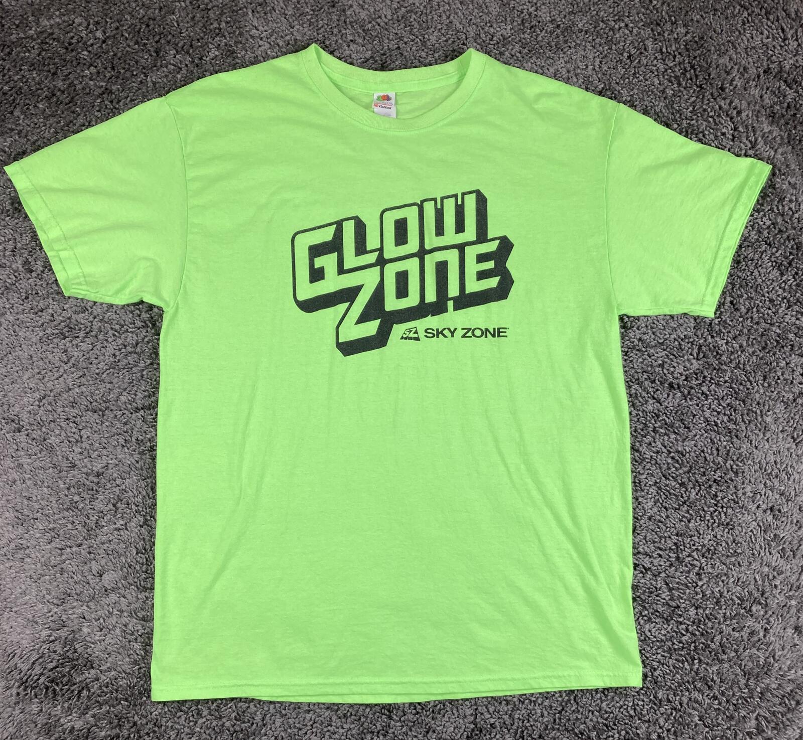 Sky Zone Glow Zone Graphic T-Shirt Men's Neon Green Cotton Blend Sz Large