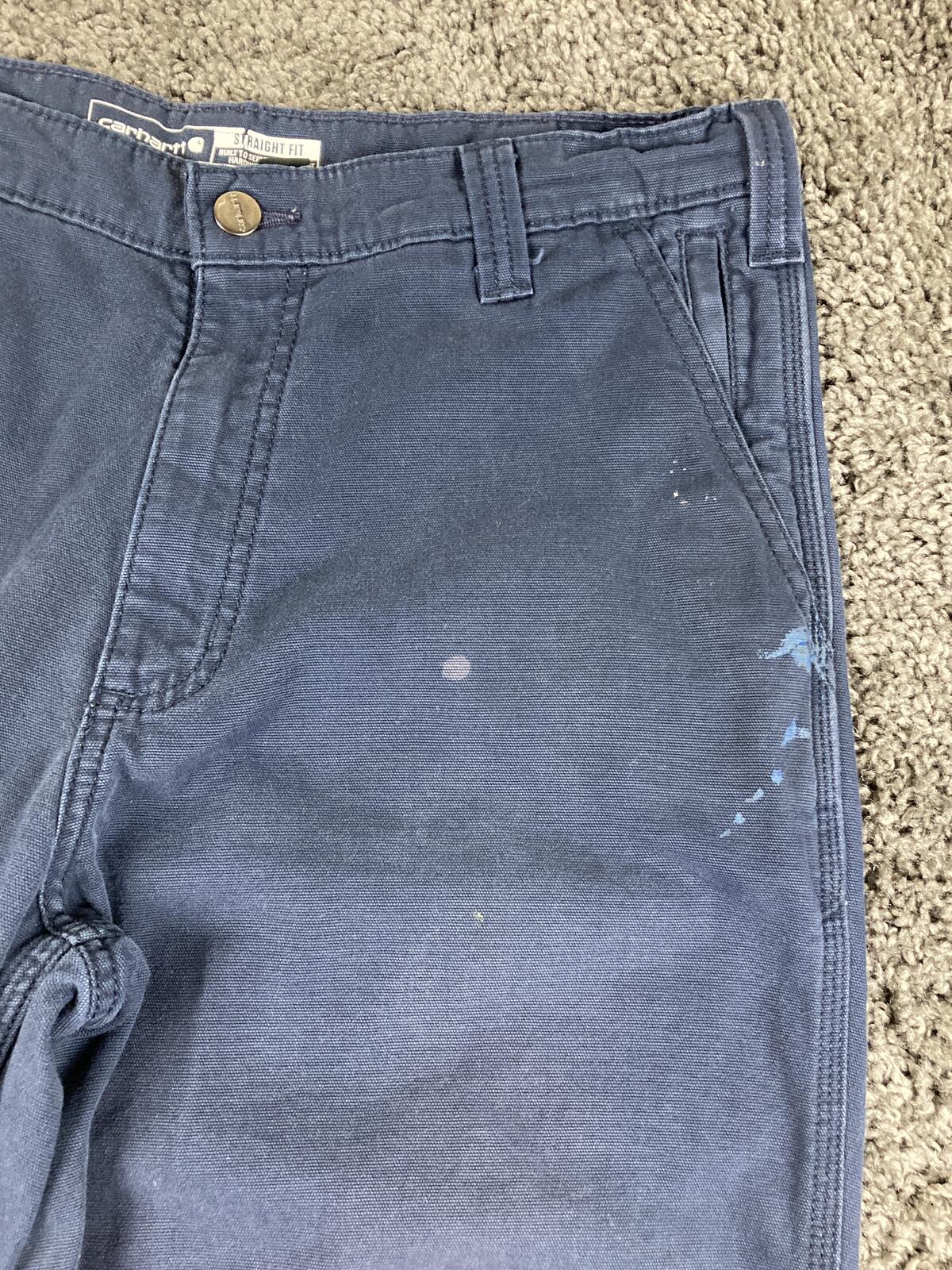 Carhartt Rugged Flex Work Pants Navy Blue Painted Distressed 102821 Sz 34x32