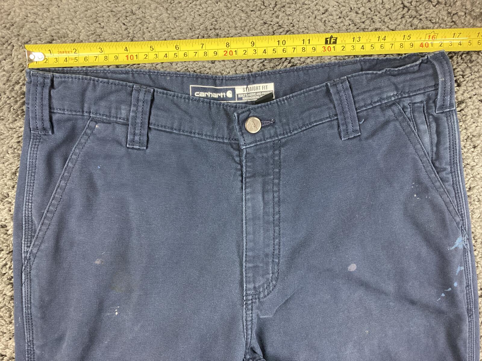 Carhartt Rugged Flex Work Pants Navy Blue Painted Distressed 102821 Sz 34x32