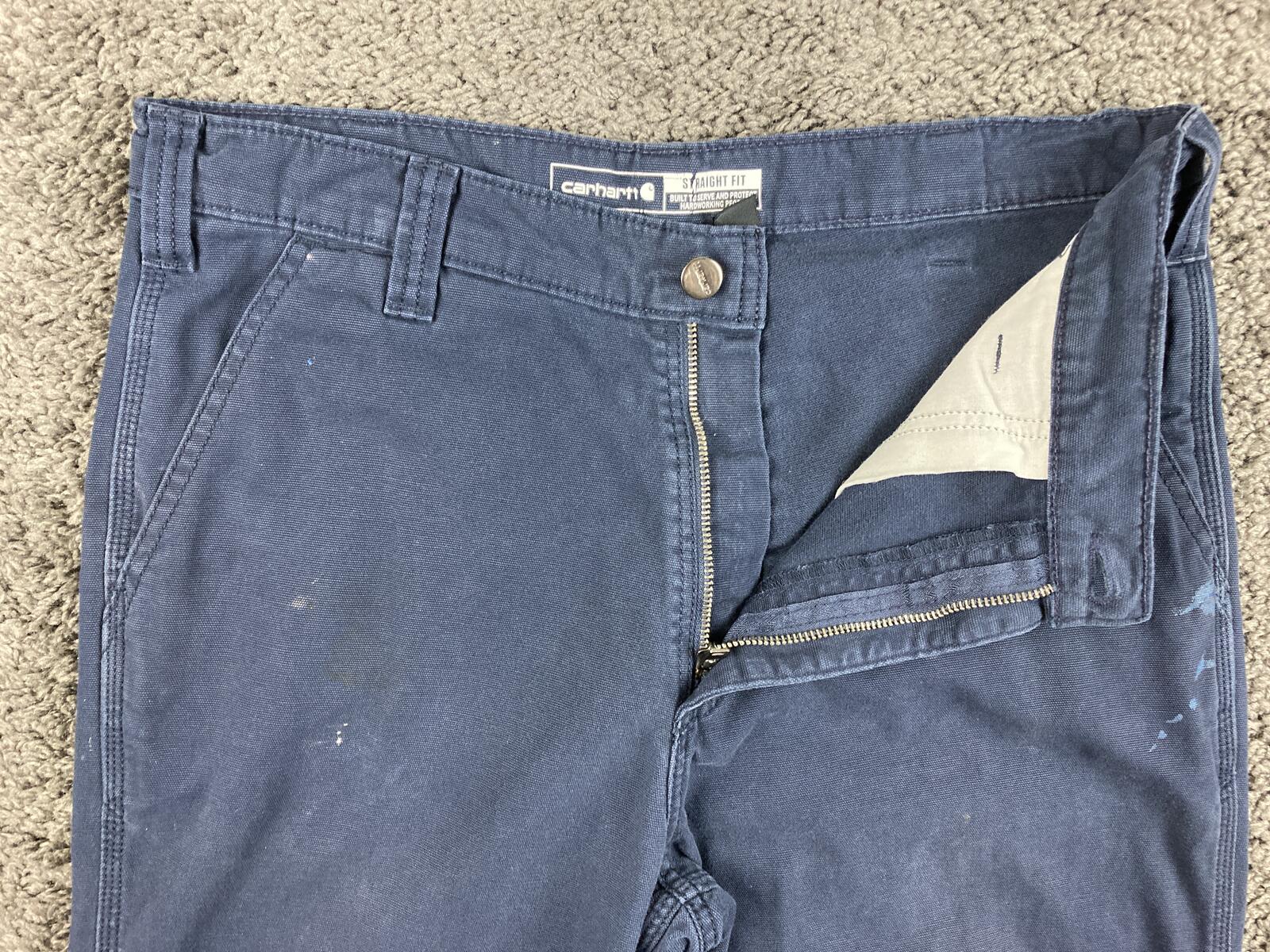 Carhartt Rugged Flex Work Pants Navy Blue Painted Distressed 102821 Sz 34x32