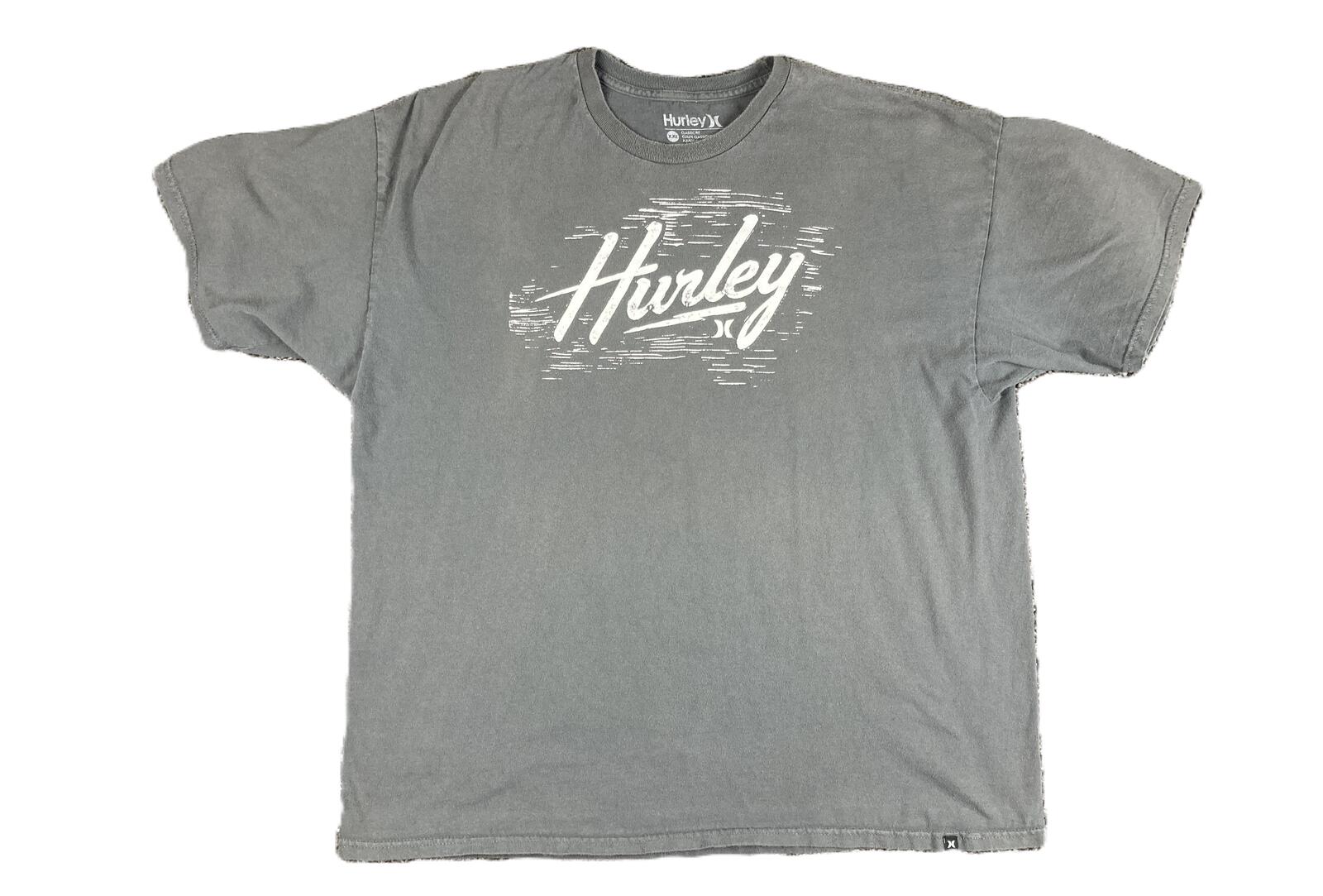 Hurley T Shirt Mens Gray Classic Fit Short Sleeve Script Logo Cotton Surf Sz XXL
