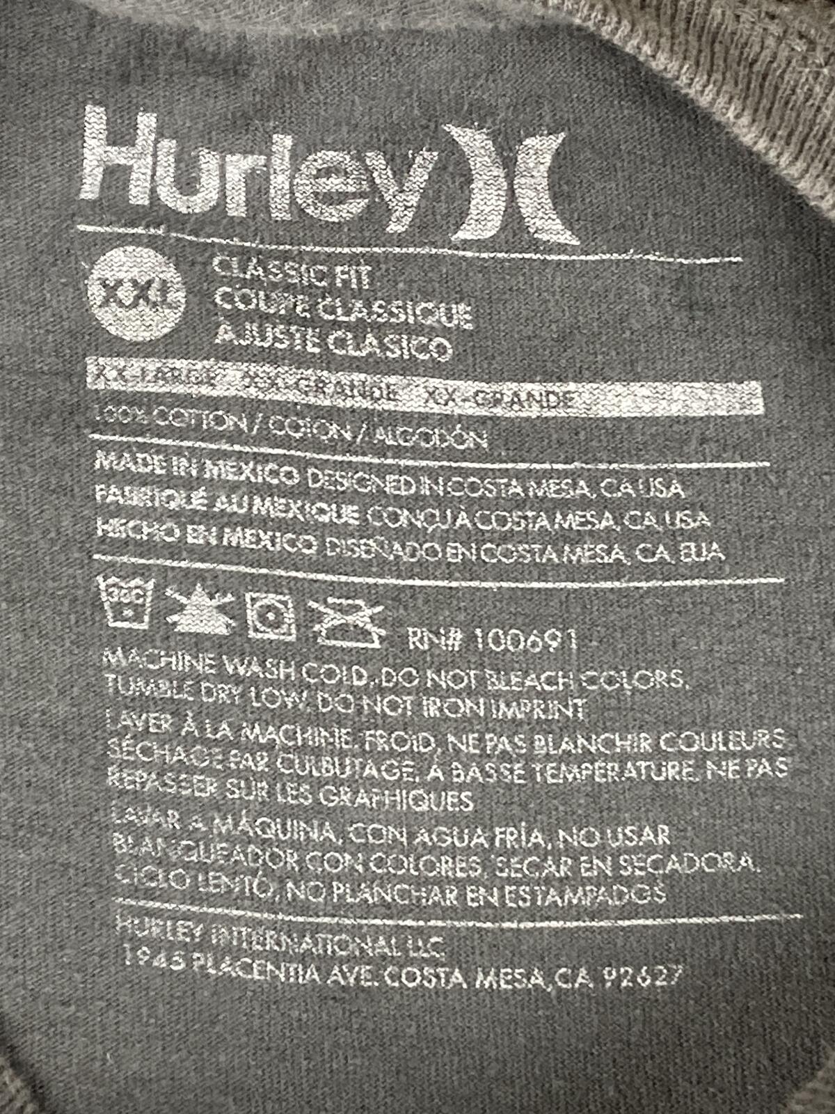 Hurley T Shirt Mens Gray Classic Fit Short Sleeve Script Logo Cotton Surf Sz XXL