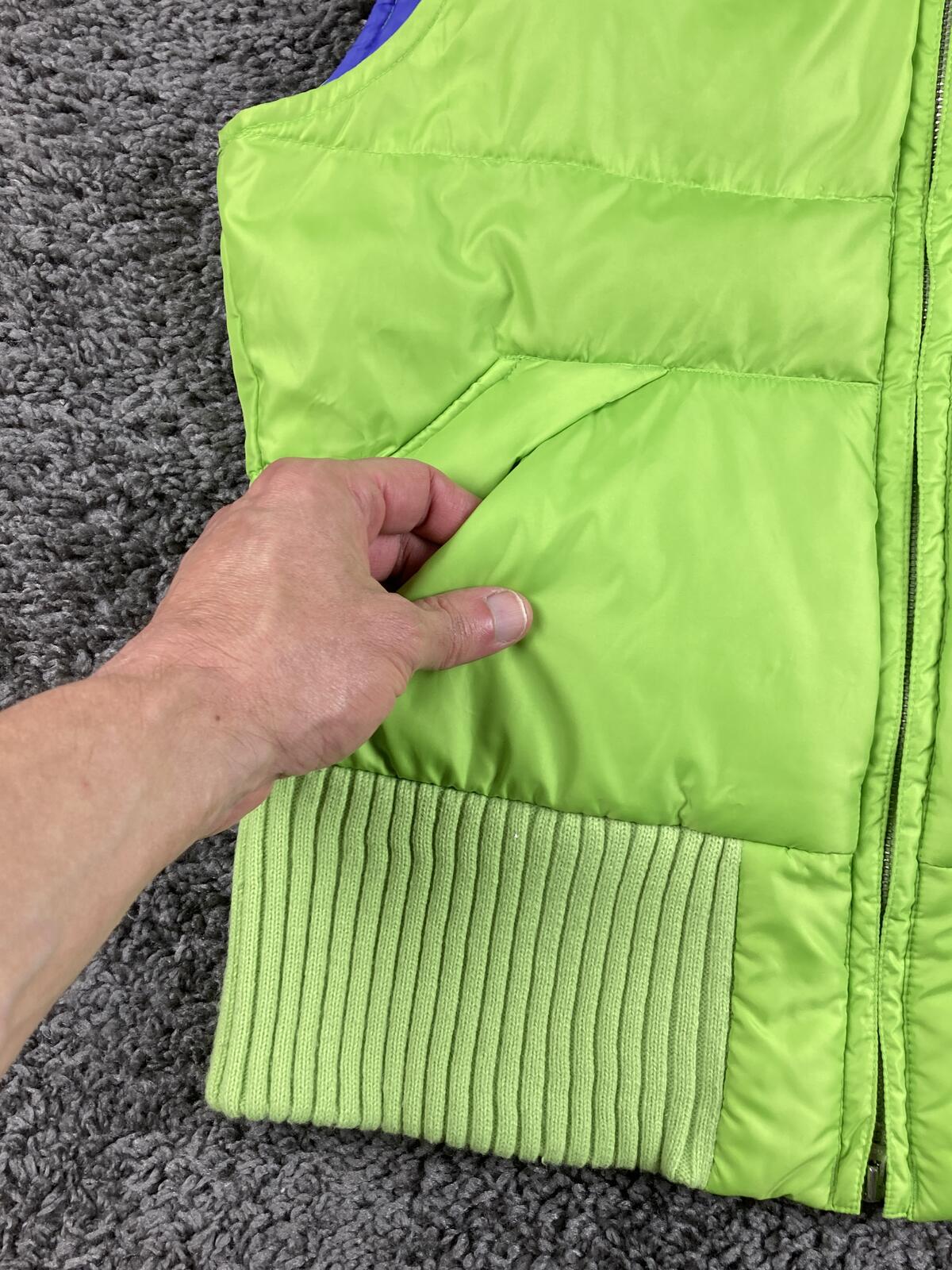 Tommy Hilfiger Women's Puffer Vest Neon Lime Green Full Zip Ribbed Hem Sz Small