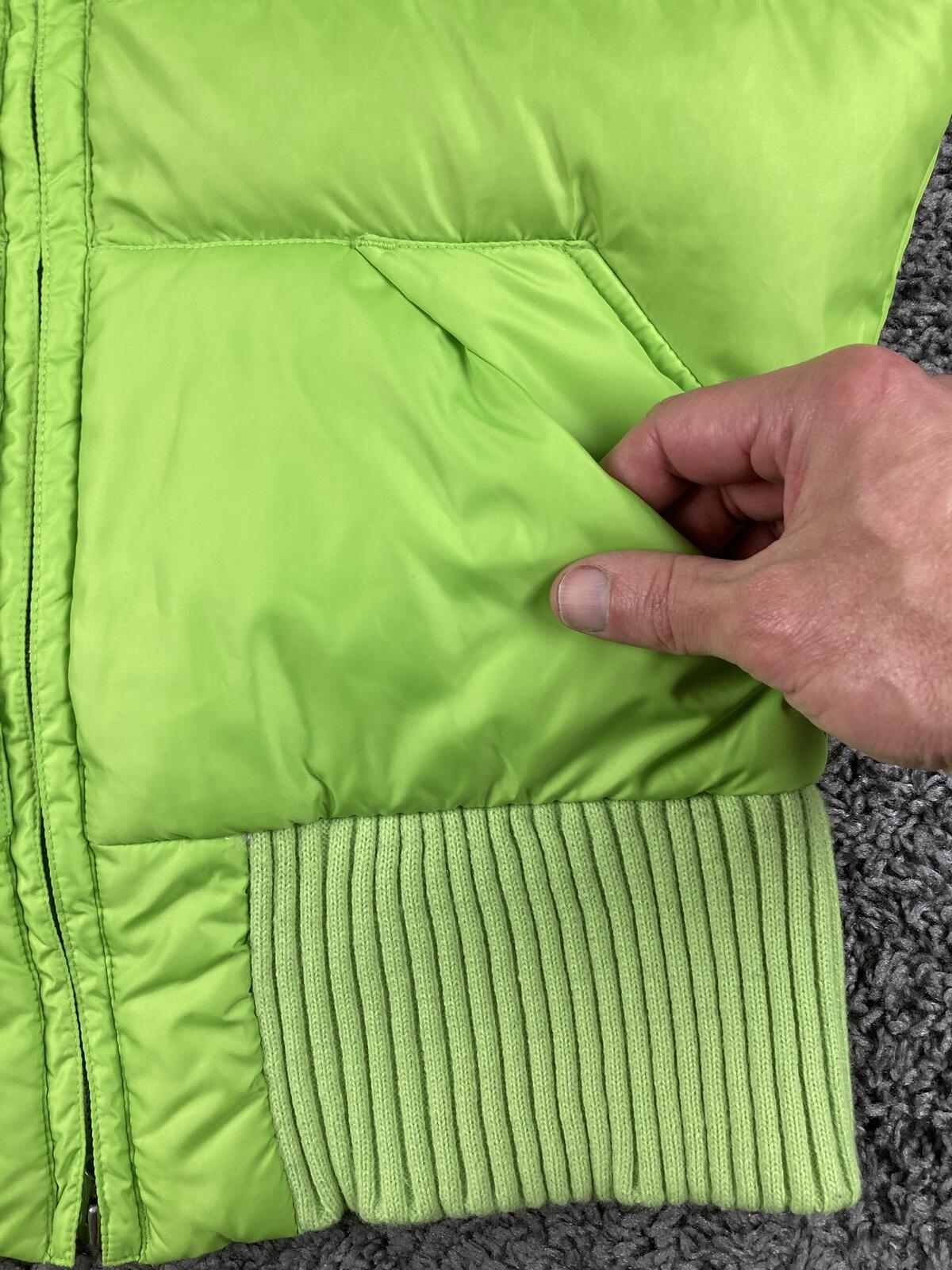 Tommy Hilfiger Women's Puffer Vest Neon Lime Green Full Zip Ribbed Hem Sz Small