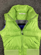 Tommy Hilfiger Women's Puffer Vest Neon Lime Green Full Zip Ribbed Hem Sz Small