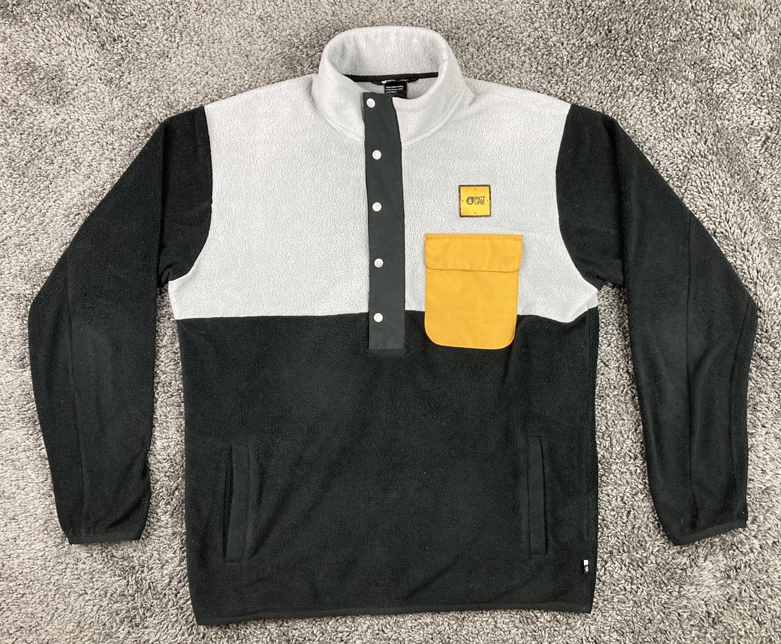 Picture Organic Clothing Snap Fleece Pullover Mens L Black Gray Yellow