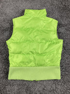 Tommy Hilfiger Women's Puffer Vest Neon Lime Green Full Zip Ribbed Hem Sz Small