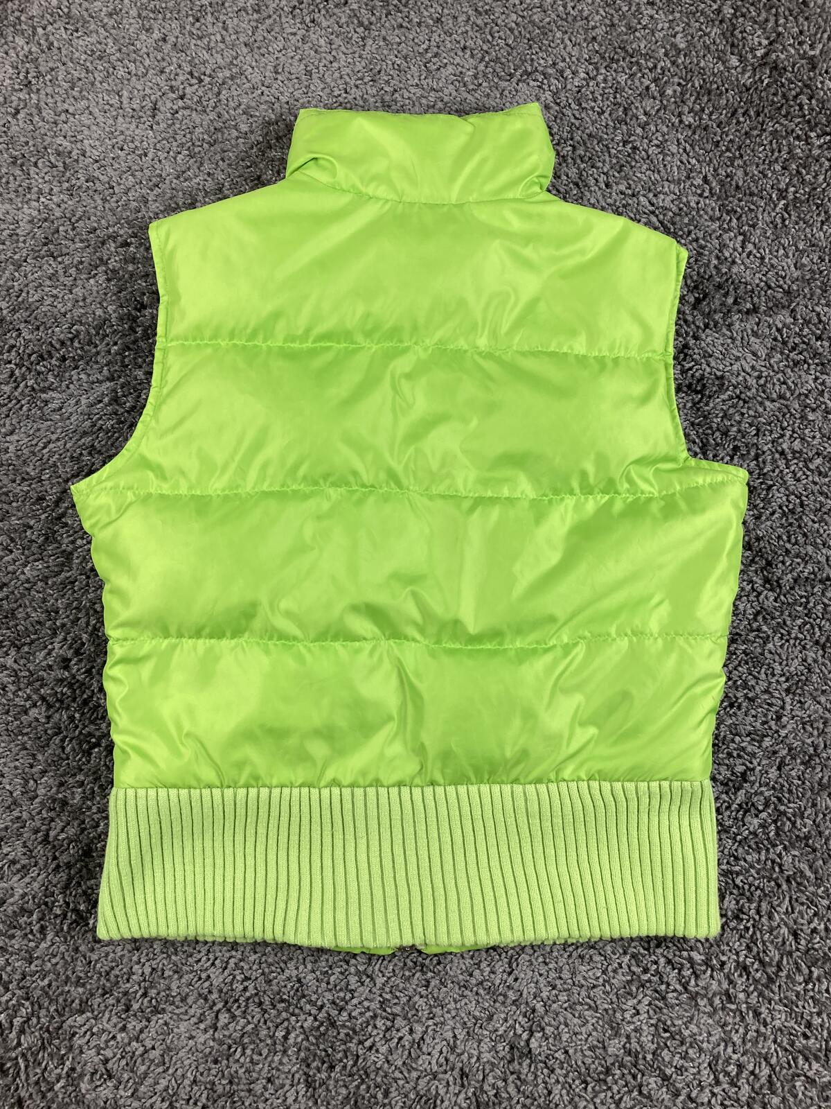 Tommy Hilfiger Women's Puffer Vest Neon Lime Green Full Zip Ribbed Hem Sz Small
