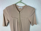 Avec Les Filles HALF Sleeve Military-Inspired Rib Knit Midi Dress Beige Size M