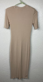 Avec Les Filles HALF Sleeve Military-Inspired Rib Knit Midi Dress Beige Size M