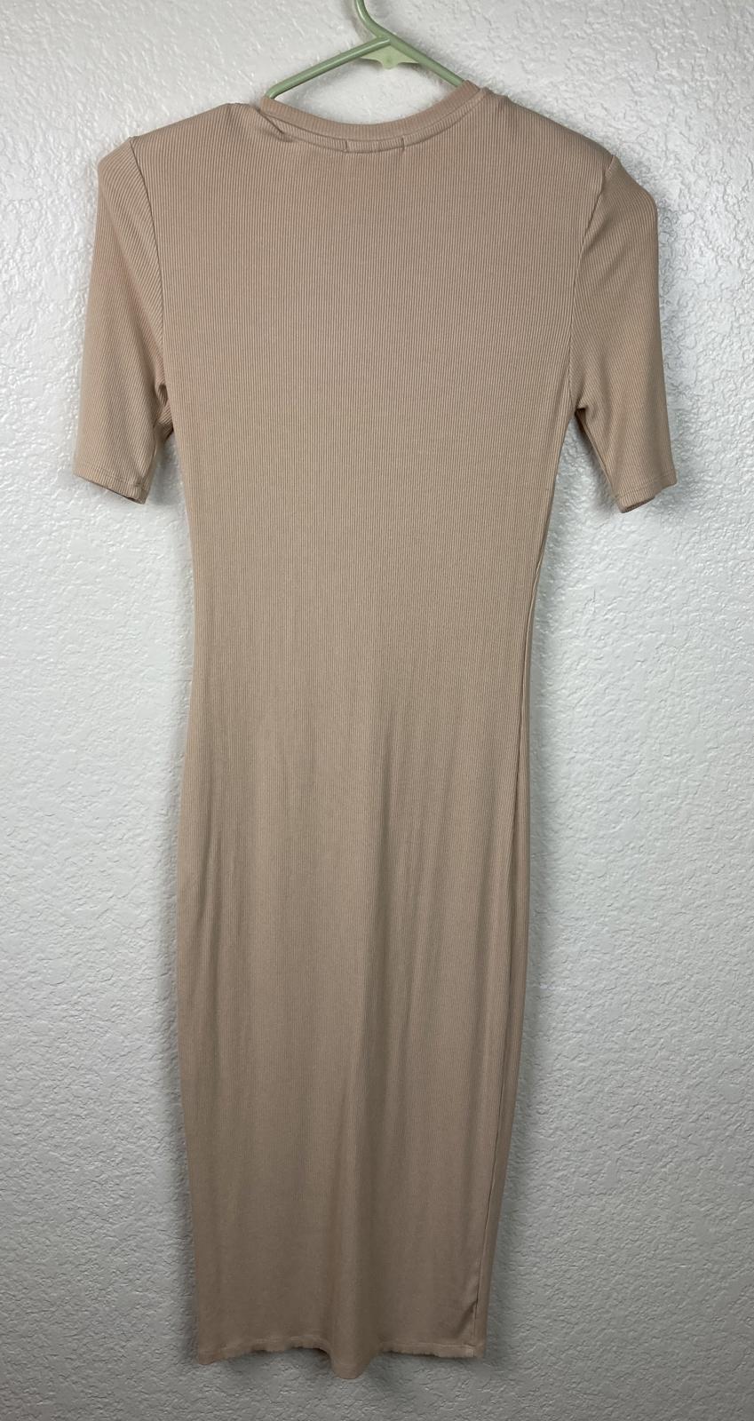 Avec Les Filles HALF Sleeve Military-Inspired Rib Knit Midi Dress Beige Size M