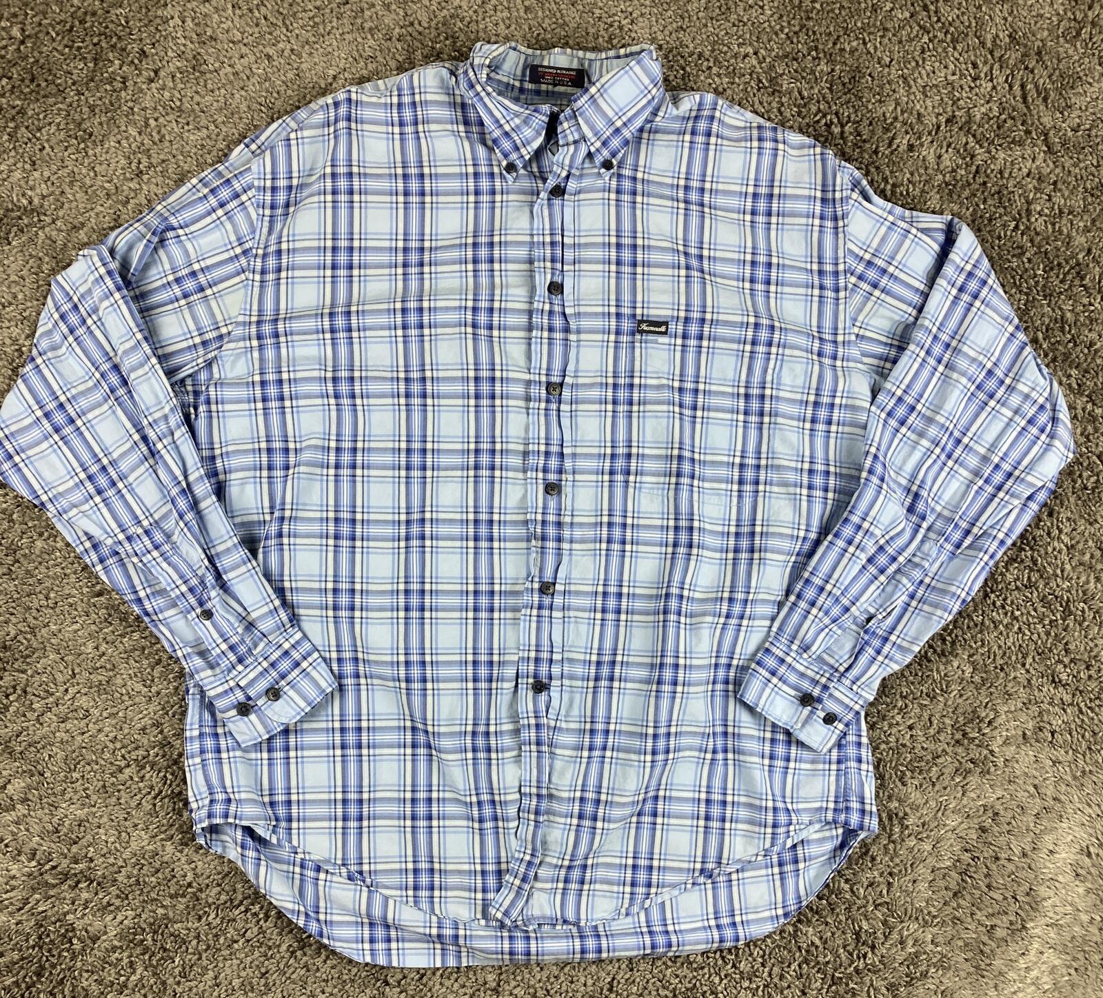 Faconnable by Albert Goldberg Shirt Blue Plaid LongSleeve Button Up Sz M