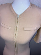 Avec Les Filles HALF Sleeve Military-Inspired Rib Knit Midi Dress Beige Size M