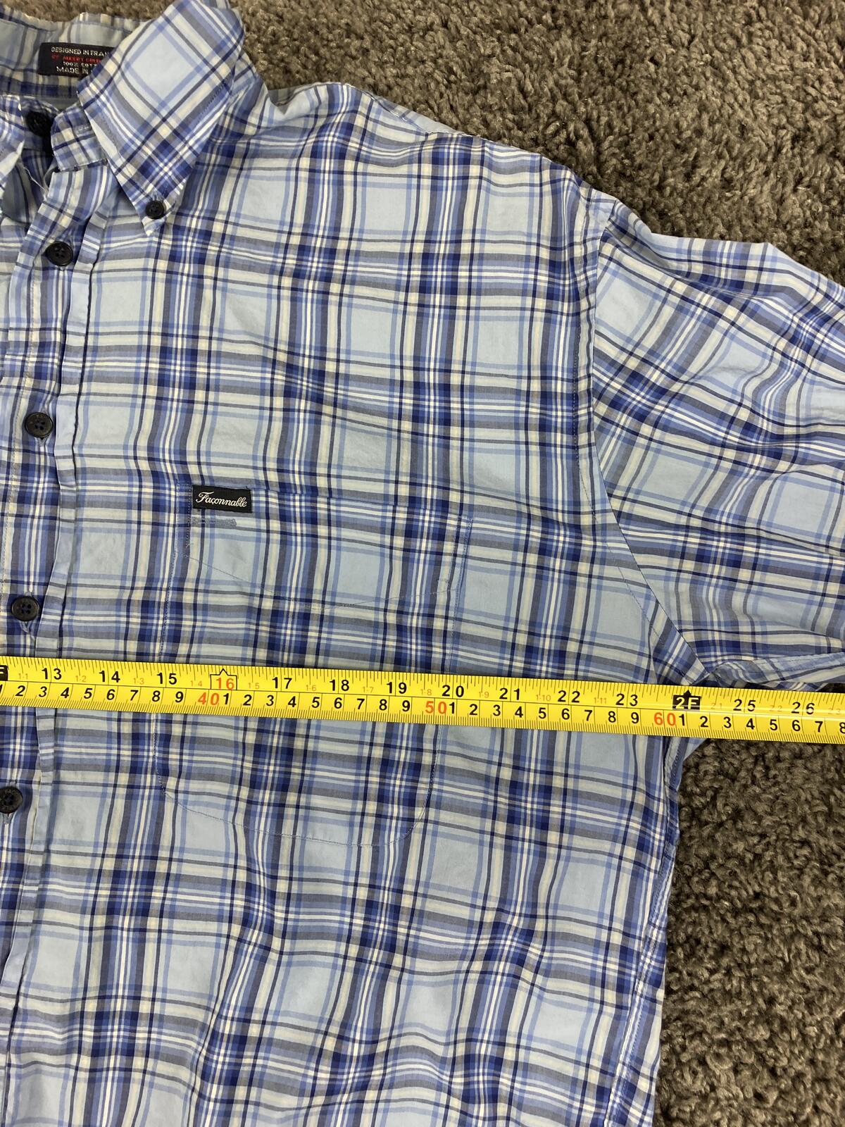 Faconnable by Albert Goldberg Shirt Blue Plaid LongSleeve Button Up Sz M