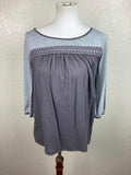 Boden Mixed Media Lace Yoke 3/4 Sleeve Top Gray Purple Women US Sz 4