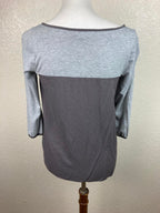 Boden Mixed Media Lace Yoke 3/4 Sleeve Top Gray Purple Women US Sz 4