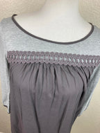 Boden Mixed Media Lace Yoke 3/4 Sleeve Top Gray Purple Women US Sz 4