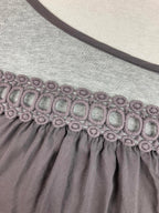 Boden Mixed Media Lace Yoke 3/4 Sleeve Top Gray Purple Women US Sz 4