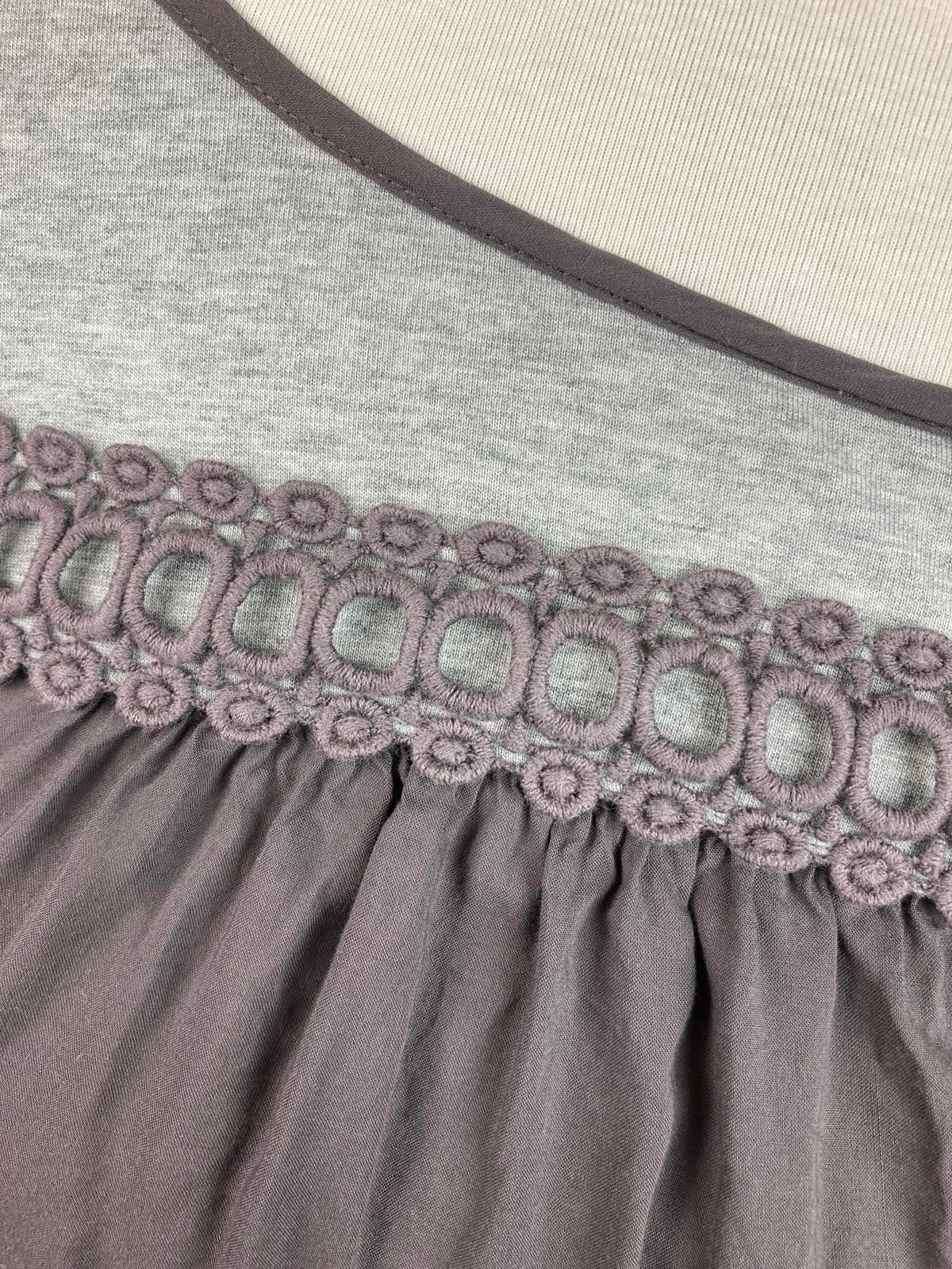 Boden Mixed Media Lace Yoke 3/4 Sleeve Top Gray Purple Women US Sz 4