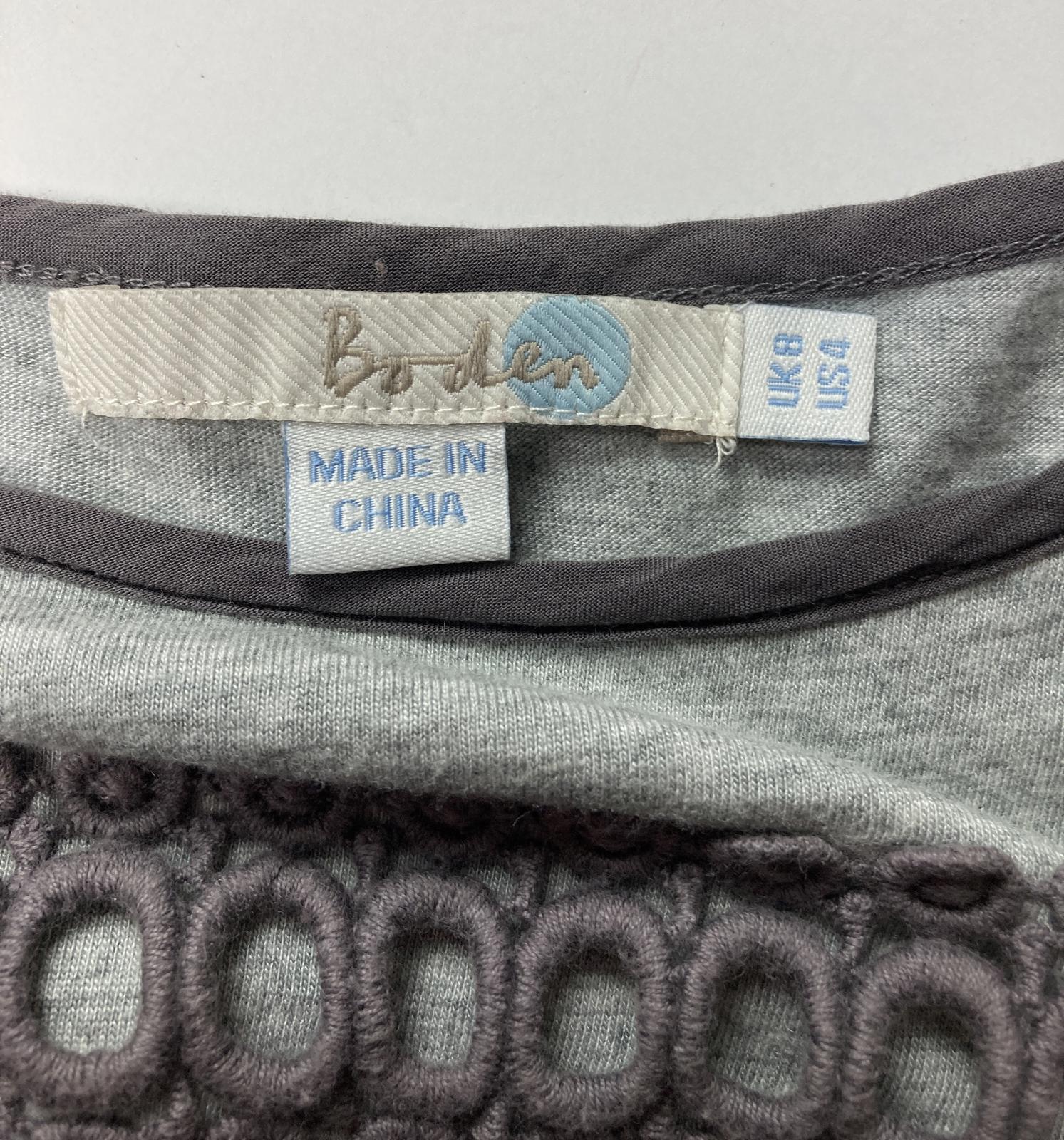 Boden Mixed Media Lace Yoke 3/4 Sleeve Top Gray Purple Women US Sz 4