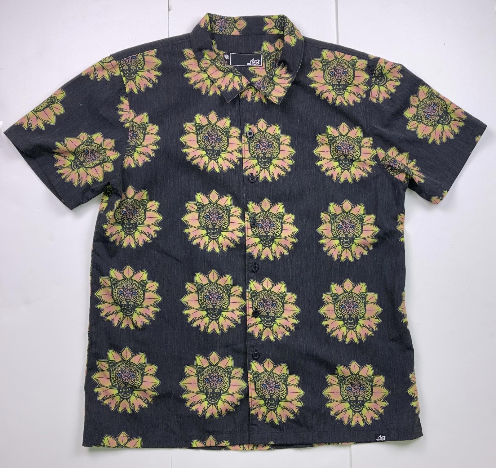 Lost Men’s Leopard Surfbooard Button Front Shirt Black Size L