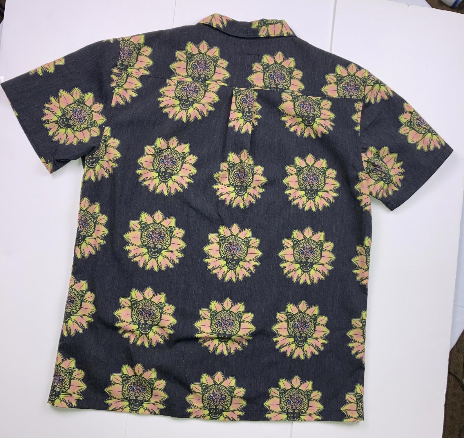 Lost Men’s Leopard Surfbooard Button Front Shirt Black Size L