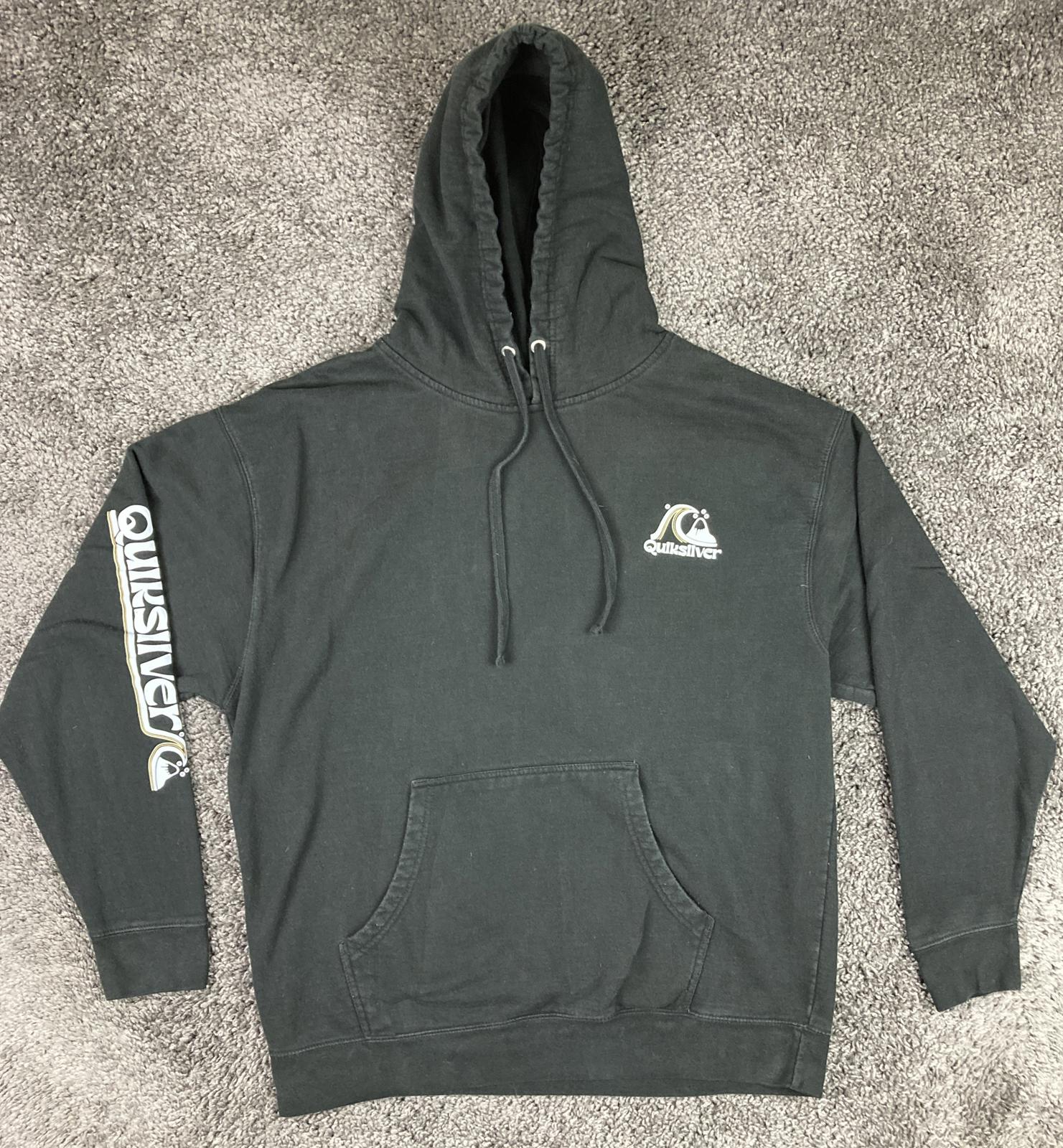 Quiksilver Rolling Circle Hoodie Men’s  Black Surf Logo Pullover Sz L