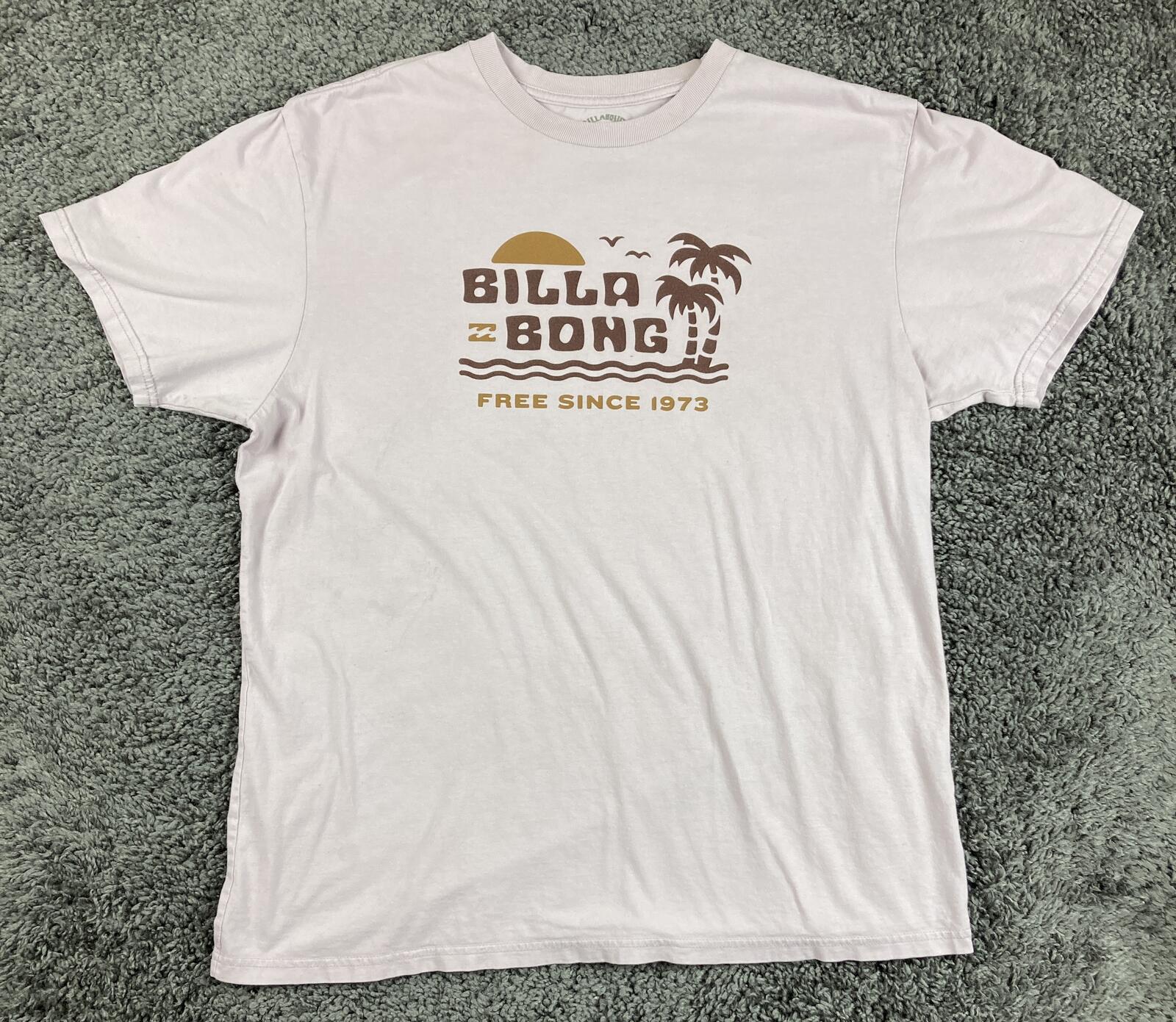 Billabong Shirt Mens Premium Cotton Lavender Purple Graphic Tee Tropical Sun Lg