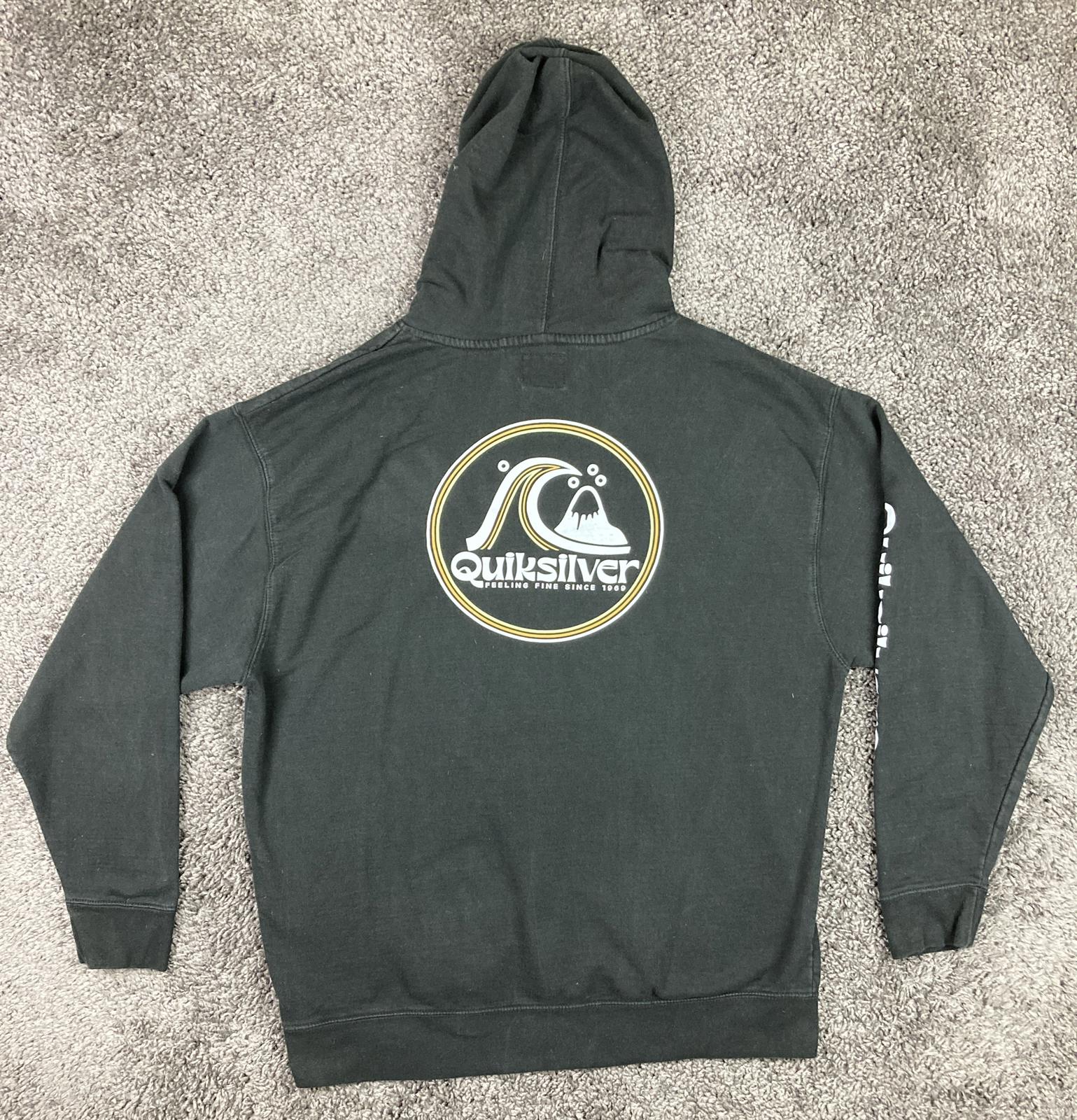 Quiksilver Rolling Circle Hoodie Men’s  Black Surf Logo Pullover Sz L