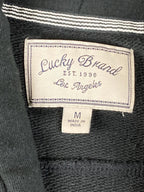 Lucky Brand Black Terry Knit Cardigan Sweater Shawl Collar Pockets Women's Sz M