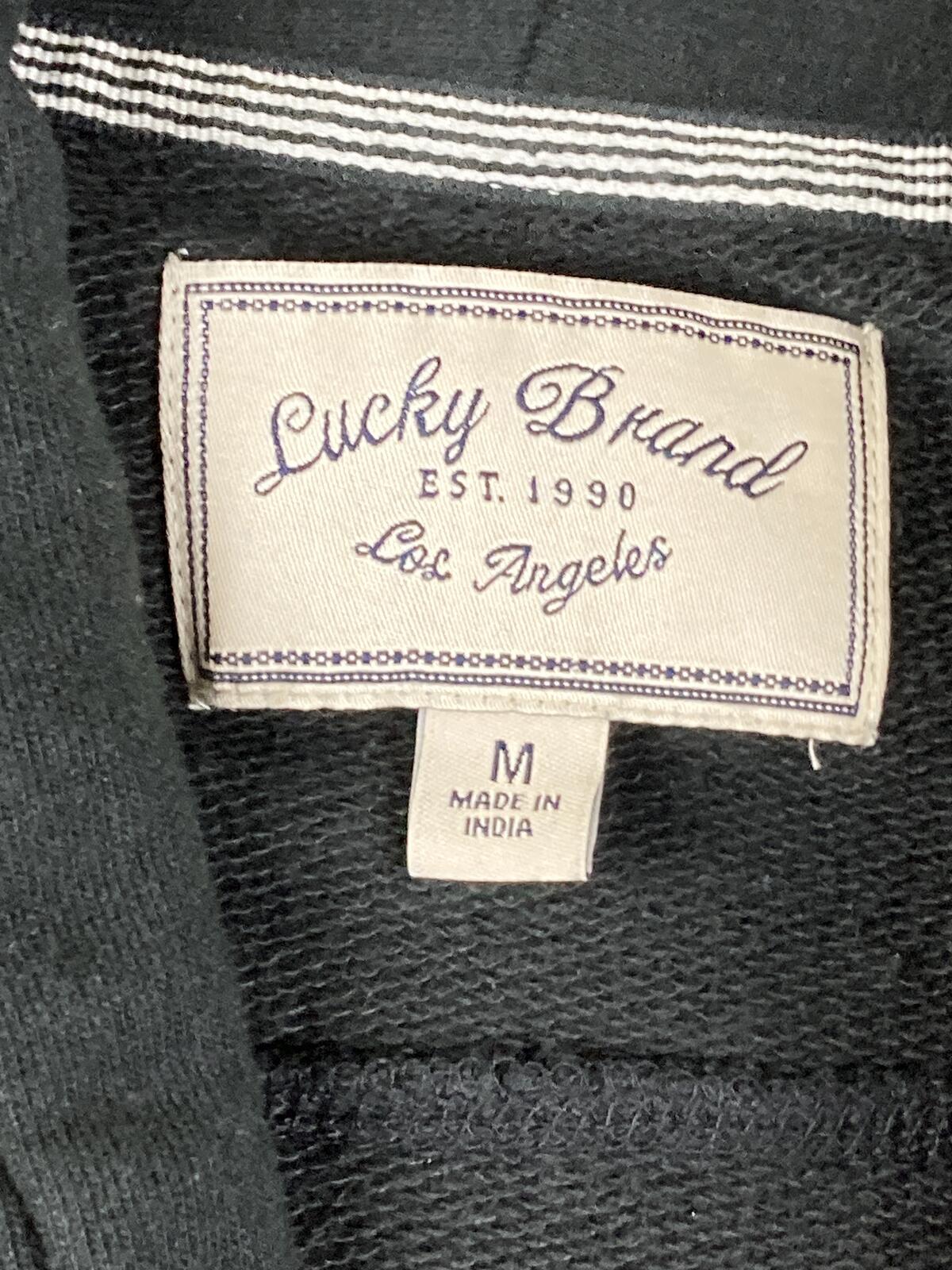 Lucky Brand Black Terry Knit Cardigan Sweater Shawl Collar Pockets Women's Sz M