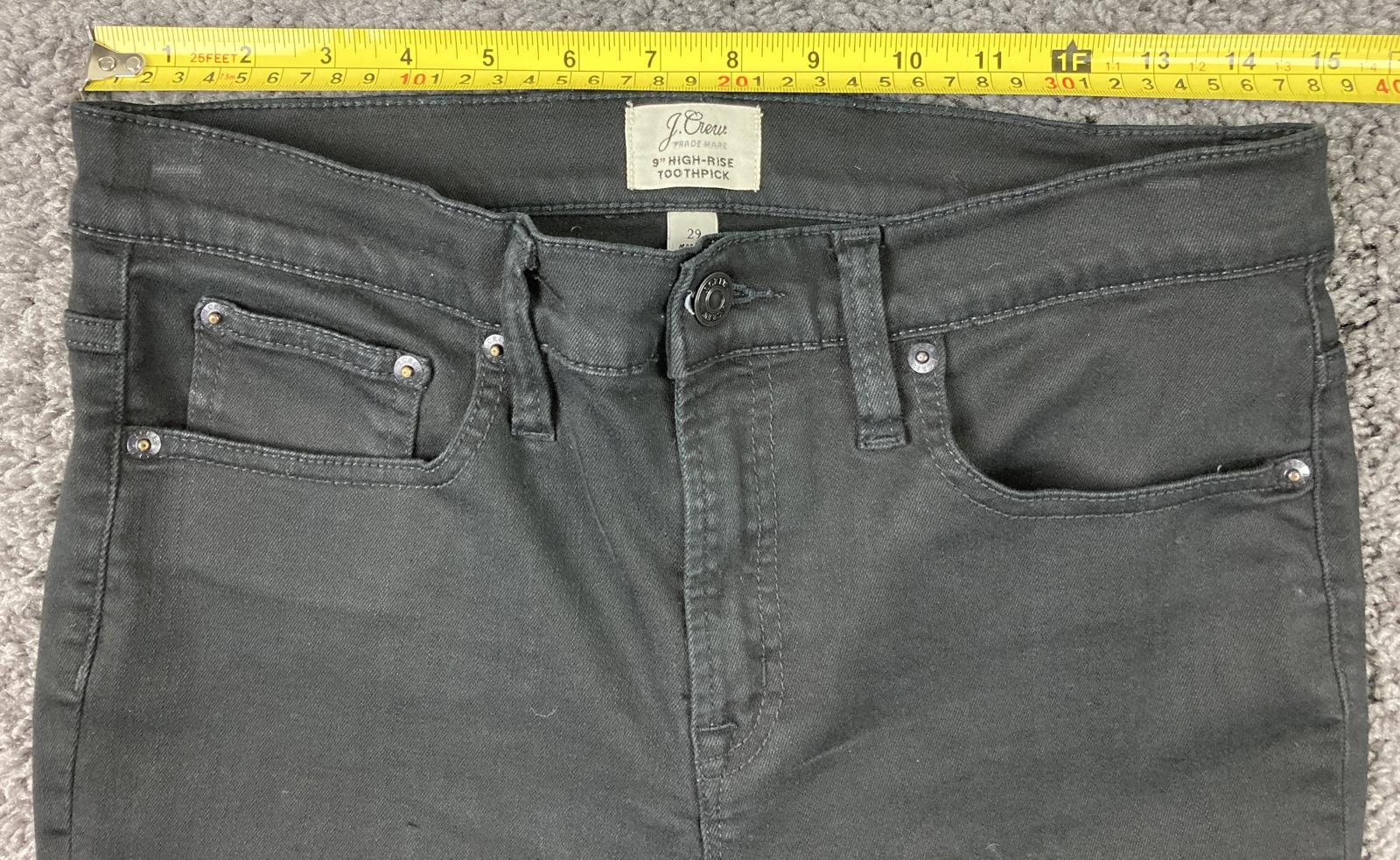 J.Crew 9in High Rise Toothpick Skinny Jeans Women's Black Stretch Sz 29
