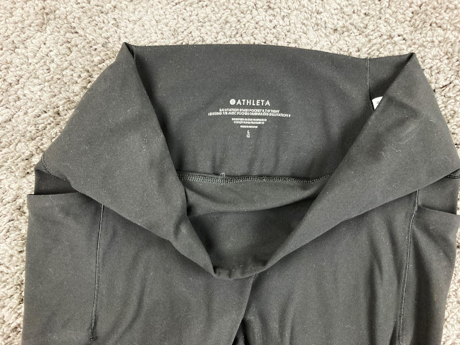 Athleta Salutation Stash Pocket II 7/8 Tight Women's Black Leggings Sz Large