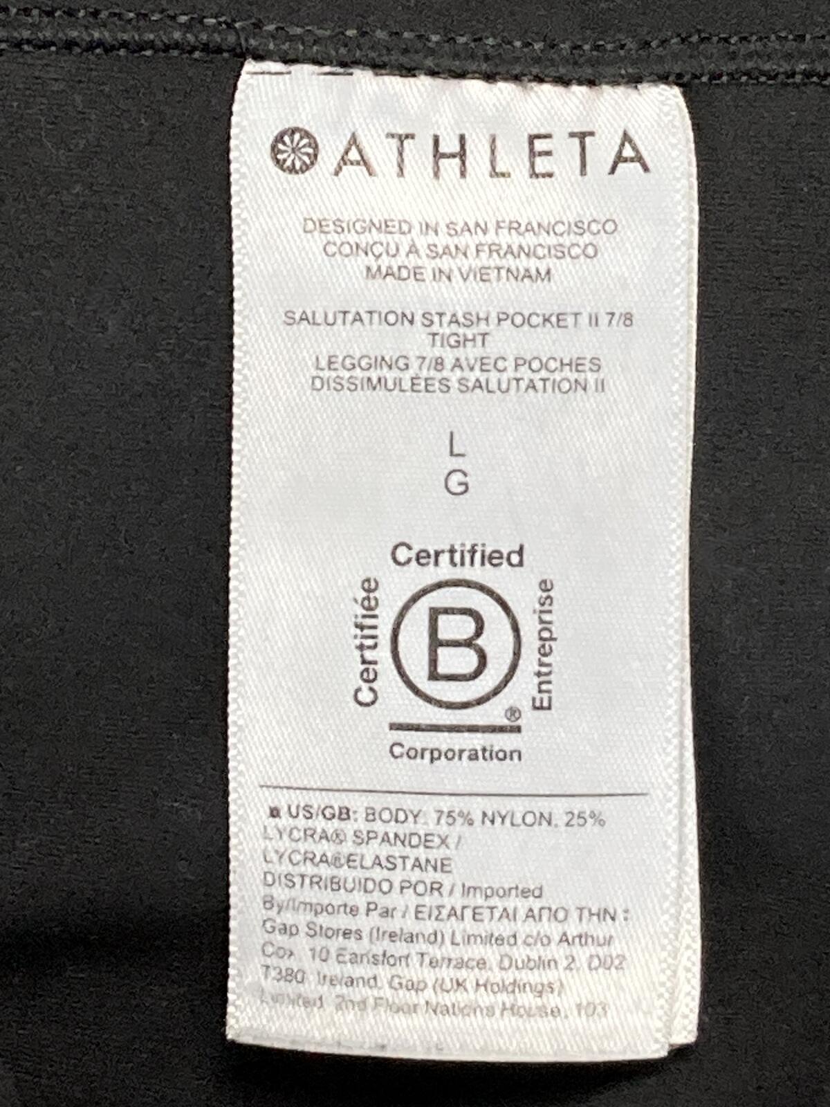 Athleta Salutation Stash Pocket II 7/8 Tight Women's Black Leggings Sz Large
