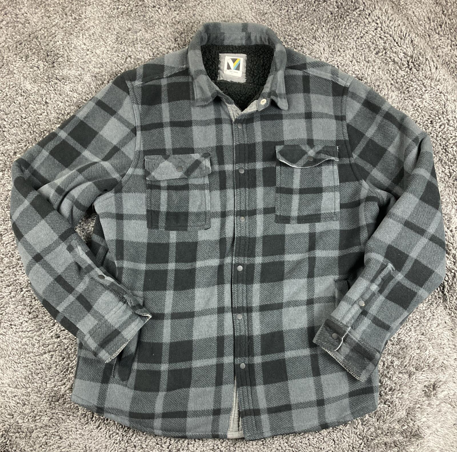 Voyager Sherpa Lined Shirt Jacket Men's Gray Black Plaid Shacket Sz Large