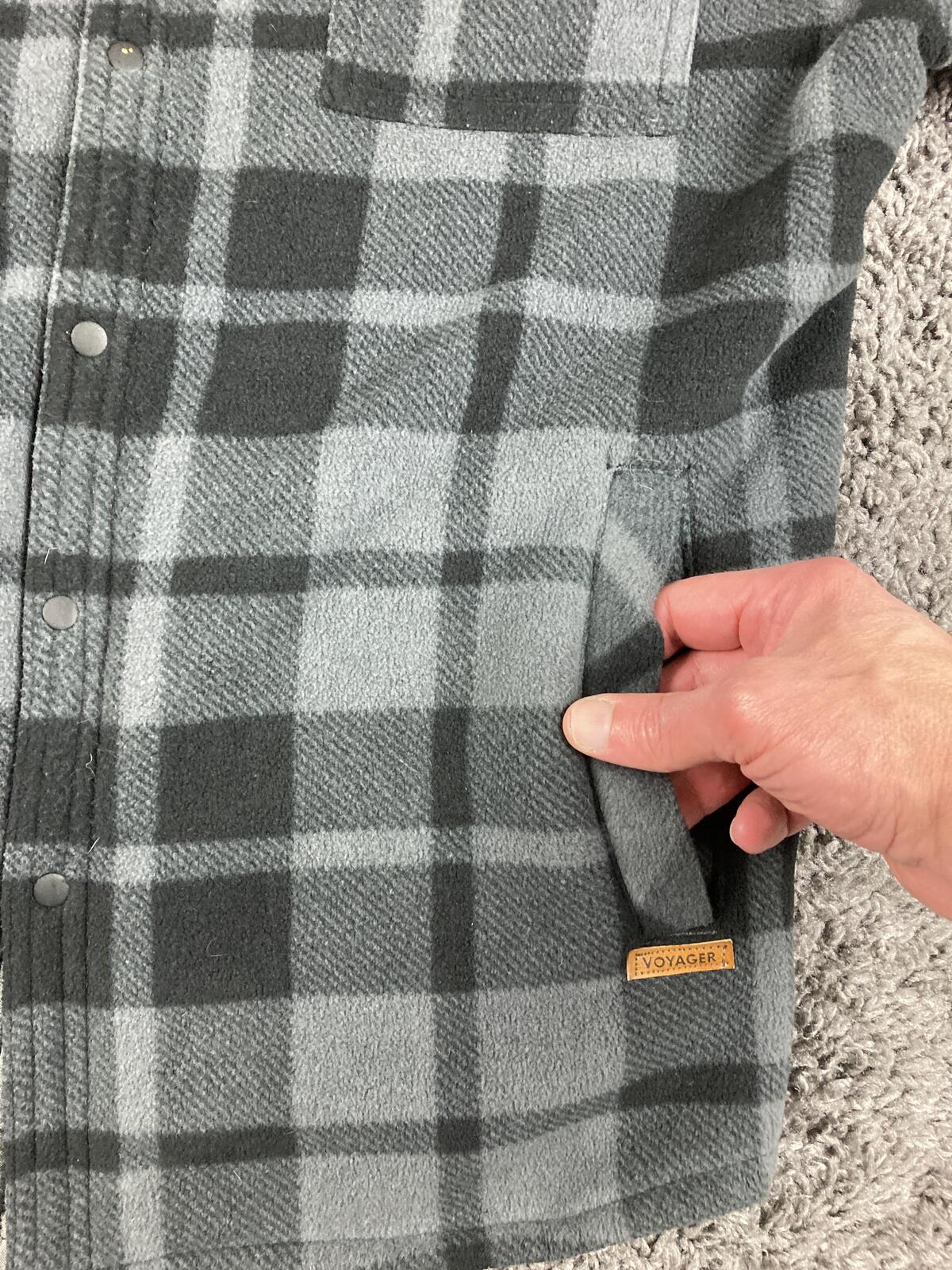 Voyager Sherpa Lined Shirt Jacket Men's Gray Black Plaid Shacket Sz Large