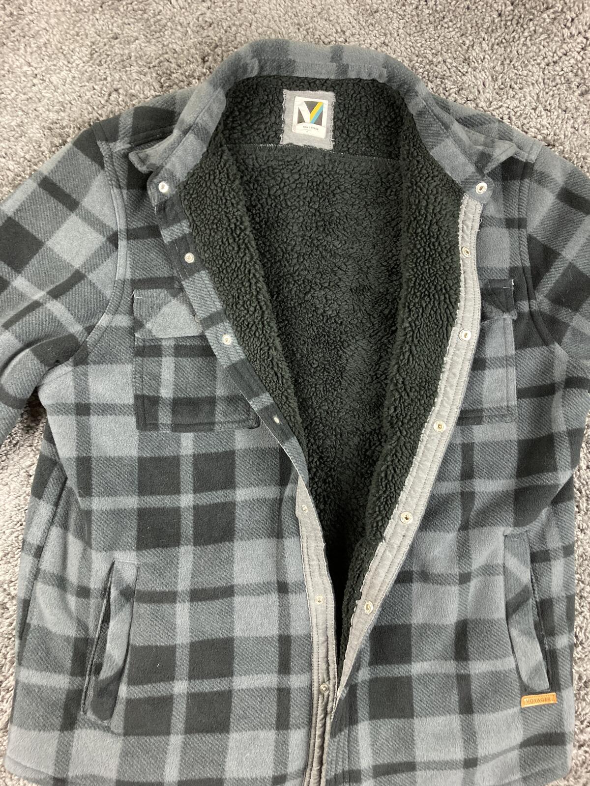 Voyager Sherpa Lined Shirt Jacket Men's Gray Black Plaid Shacket Sz Large