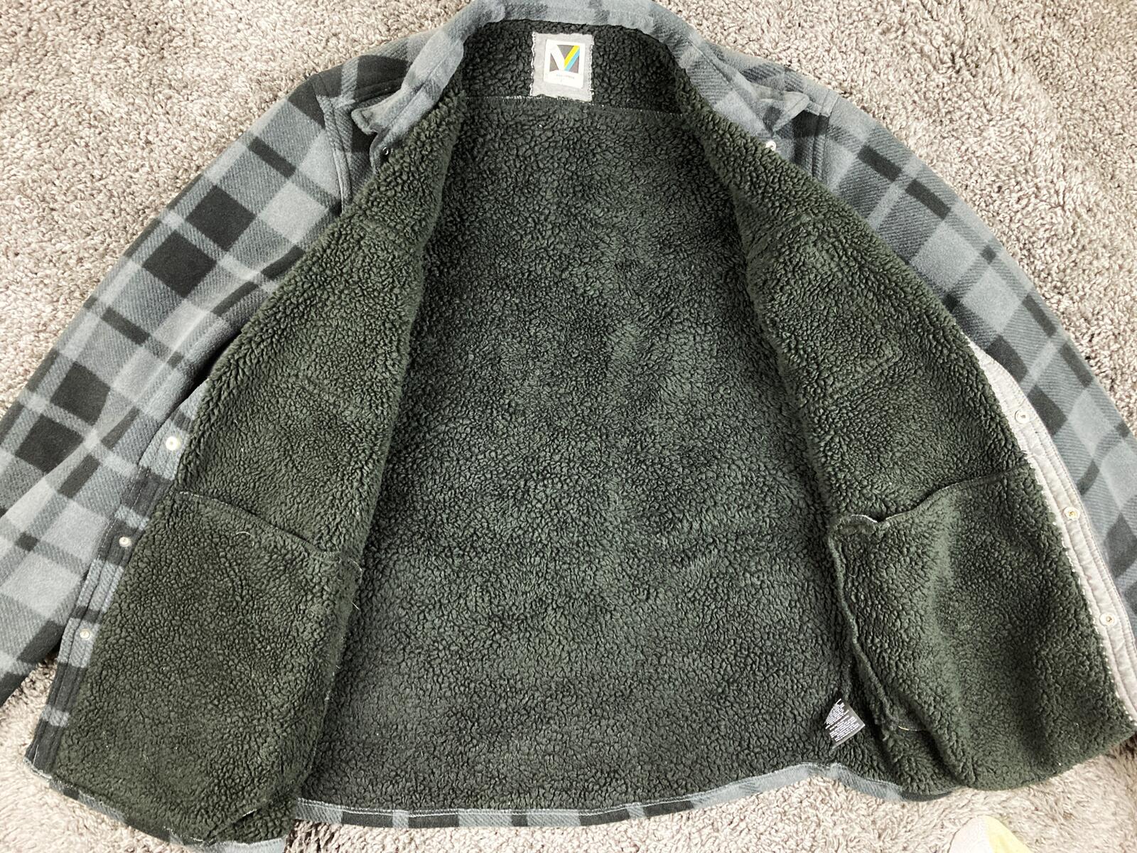 Voyager Sherpa Lined Shirt Jacket Men's Gray Black Plaid Shacket Sz Large