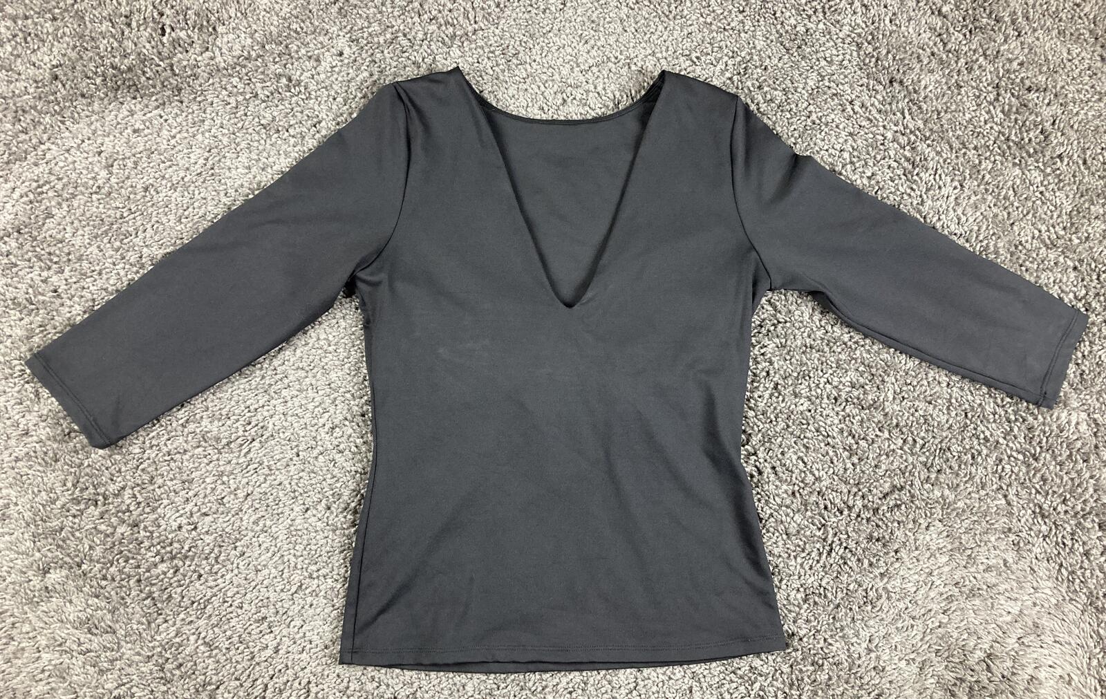 BlackMilk Matte Black V Neck 3/4 Sleeve Top Internal Shelf Bra Australia  Sz M
