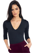 BlackMilk Matte Black V Neck 3/4 Sleeve Top Internal Shelf Bra Australia  Sz M