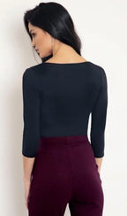 BlackMilk Matte Black V Neck 3/4 Sleeve Top Internal Shelf Bra Australia  Sz M
