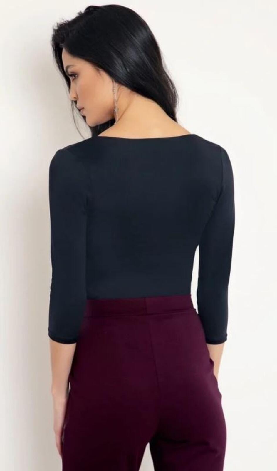 BlackMilk Matte Black V Neck 3/4 Sleeve Top Internal Shelf Bra Australia  Sz M