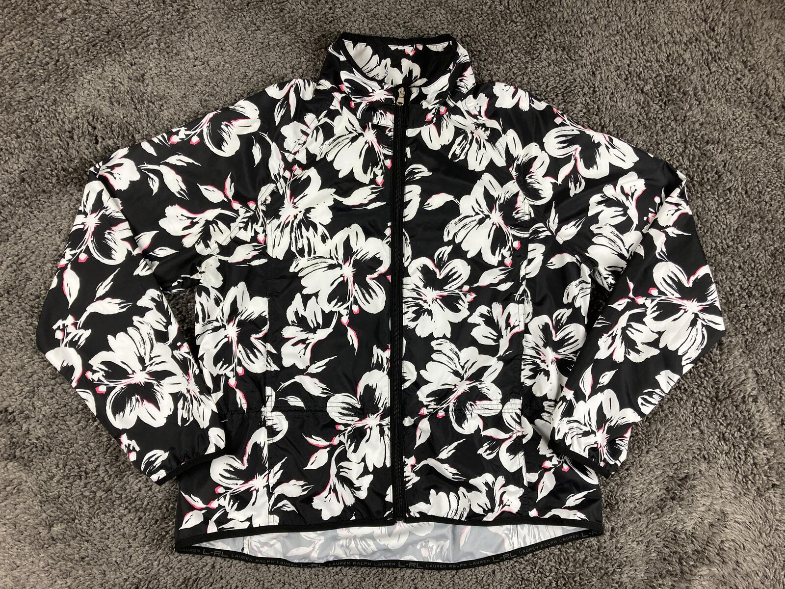 Lauren Ralph Lauren Active Floral Windbreaker Jacket Black White Pink Women's L